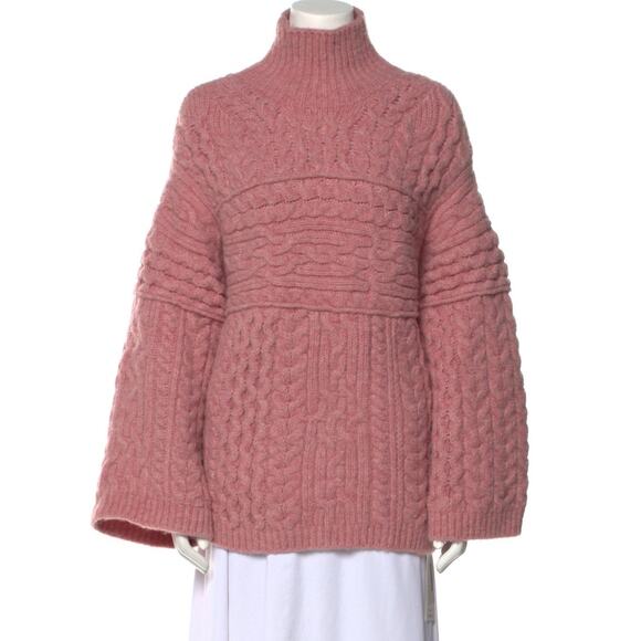 Nanushka Raw Cable-Knit Chunky Oversized Turtleneck Sweater in Pink - Picture 5 of 7